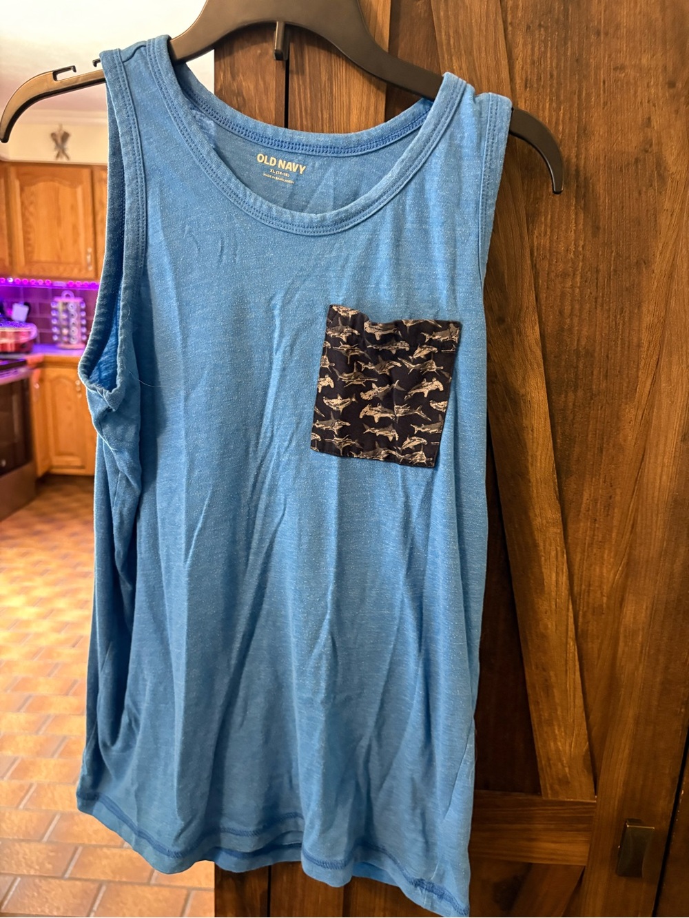 Old Navy Boys Blue Tank Top with Shark Print Pocket 14-16
